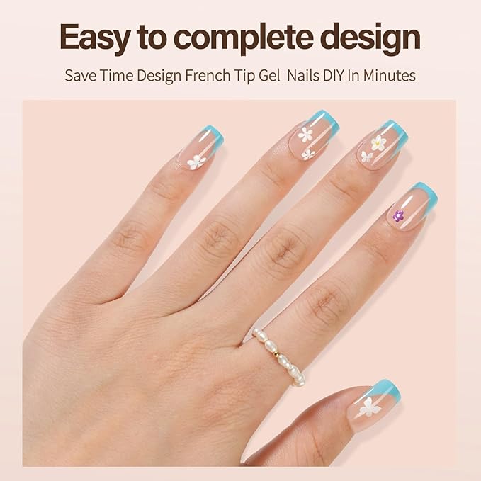 300Pcs French Gel Nail Tips, Vansiho Short Square Nail Tips, Pre-French Tips Press on Nails, Acrylic Fake Nails for Nail Art DIY 15 Sizes