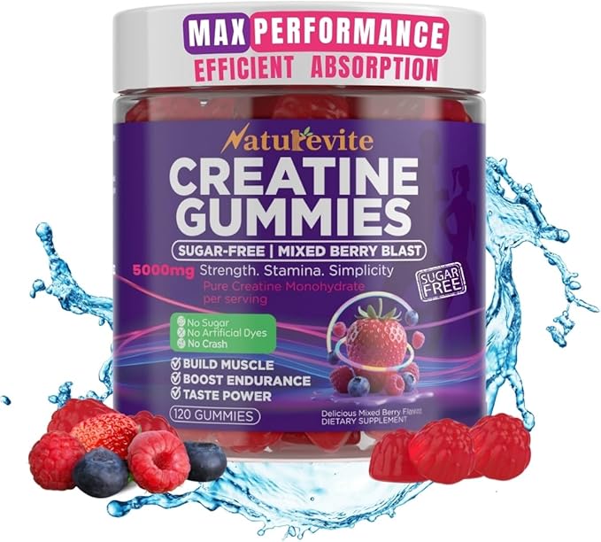 Sugar Free Creatine Gummies 5000mg — 22% More Strength, 7X Energy, 3X Absorption & Muscle Recovery, Cognitive Health — 99.9% Pure Vegan Creatine Monohydrate Gummies for Men and Women (30-Day Supply)