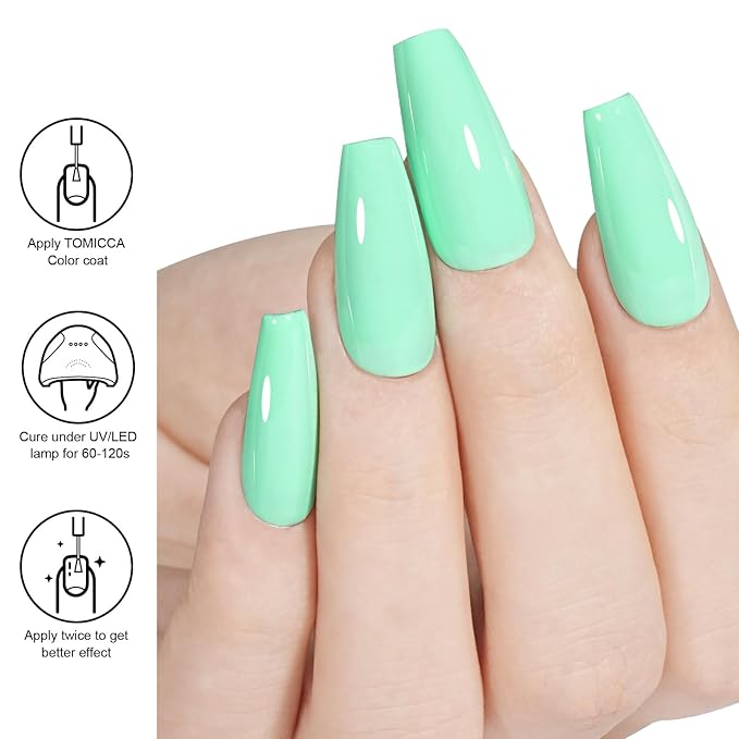 TOMICCA Green Gel Polish, Bright Green Nail Polish Gel, Soak Off UV LED Macaron Gel Polish Fast Dry, Spring Summer French Pastel Nail Art Manicure Salon DIY