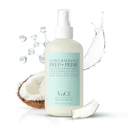 VoCÊ Haircare Vegan Prep + Prime Spray | Shine, Style Retention + Heat Protection, Nourishing, Anti-Frizz – Non-Toxic, Cruelty Free, Vegan Hair Routine Primer (8.5oz | 250ml)
