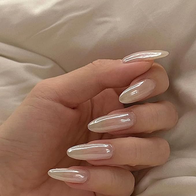 Holographic White Pearl Chrome Nail Powder Mirror Effect Metallic Sequins UV Gel Nail Chrome Powder Pigment for Nail Art Decoration, White Pearl Chrome Powder for Nails