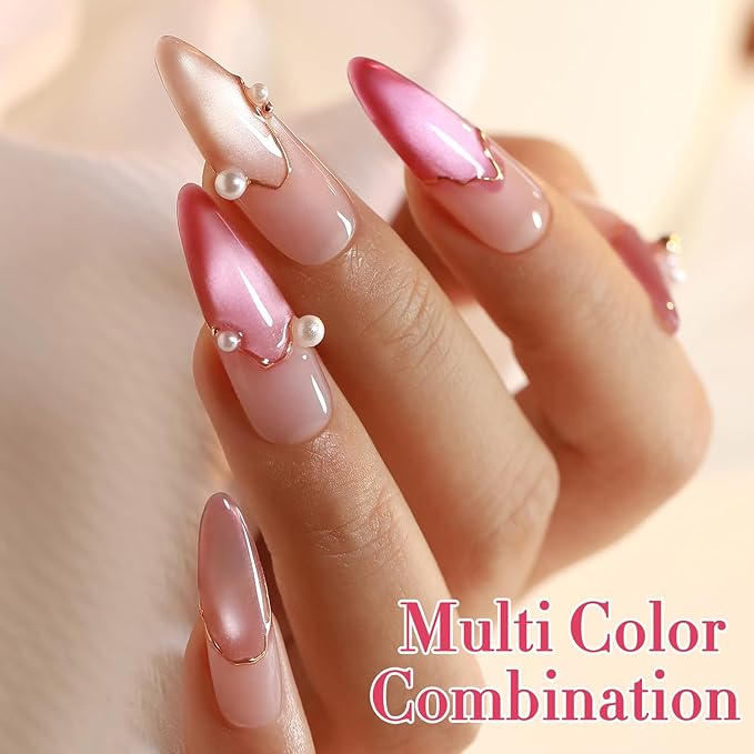 Double Rhythm 6 Colors Cat Eye Gel Polish Set Shimmer Glitter with Magnet Holographic Reflective Magnetic UV Nail Art Kit (6-Kit-49)