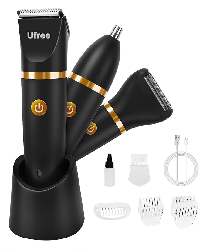 Ufree Body Hair Trimmer for Women, Manscape Pubic Hair Trimmer, 3 in 1 Body Grooming Kit for Lady, Waterproof Body Electric Shaver Razor, Grooming for Face and Body, Gifts for Women, Black