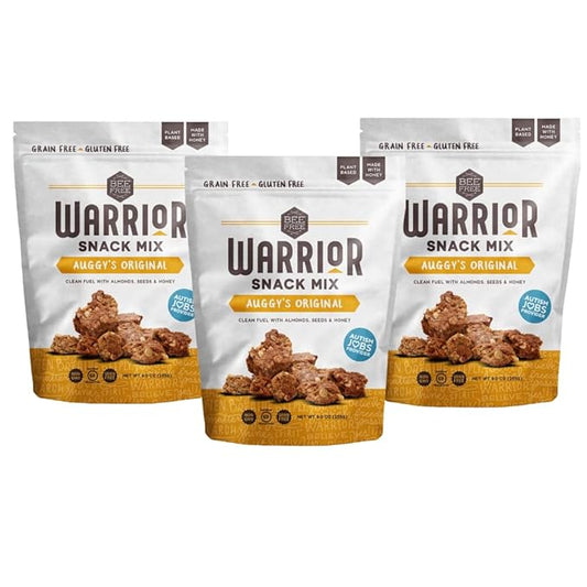 BeeFree Warrior Mix Gluten Free Granola - Chunky Granola Bites | Paleo, Low Carb, Grain Free, Preservative Free, Oat Free | Auggy’s Original Mix, 9 Ounce Bags, 3 Pack