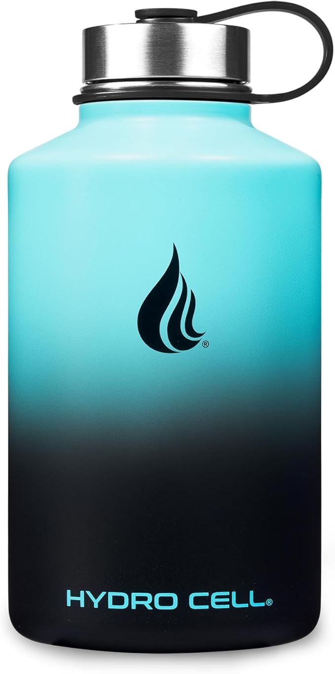 HYDRO CELL Stainless Steel Insulated Water Bottle with Straw - For Cold & Hot Drinks - Metal Vacuum Flask with Screw Cap and Modern Leakproof Sport Thermos for Adults (Teal/Black 64oz)