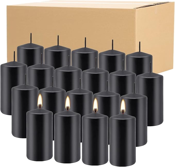 Set of 20 | 2X 4 inch Tall Pillar Candles, Soy Wax. Perfect for Dinner, Home Decoration, Party, Wedding.(Black)