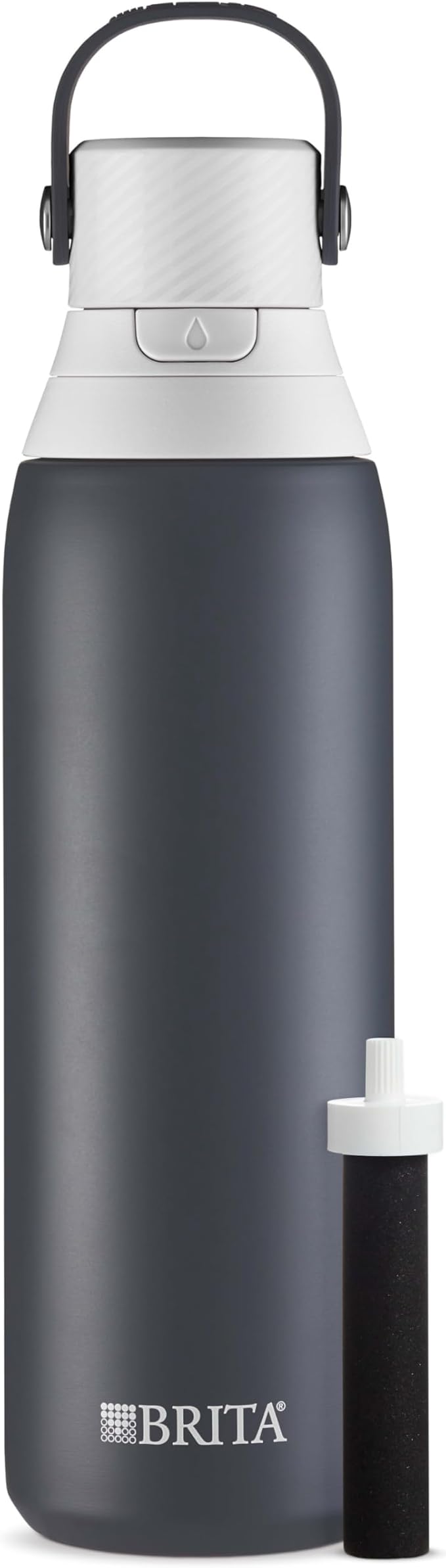 Brita Stainless Steel Premium Filtering Water Bottle, BPA-Free, Reusable, Insulated, Replaces 300 Plastic Water Bottles, Filter Lasts 2 Months or 40 Gallons, Includes 1 Filter, Carbon - 20 oz.