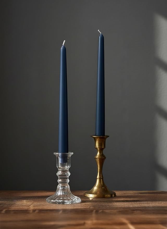 6 PK 10" Classic Taper Candles, Navy Blue, 7-8 Hours Long Burning, Unscented Tall Candlesticks