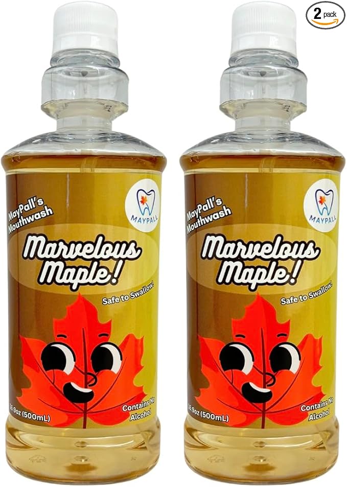 Maple Flavored Kid's Mouthwash, Safe to Swallow, Natural, Promotes Healthy Teeth, Gentle Taste, No Burn, Fluoride Free, Alcohol Free, 16.9oz (Pack of 2).