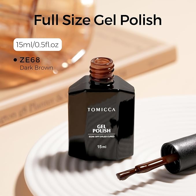 TOMICCA Dark Brown Gel Nail Polish, 15ml Brown Nail Polish, Autumn Winter Color Soak Off UV Neutral Gel Polish for Nail Art Manicure