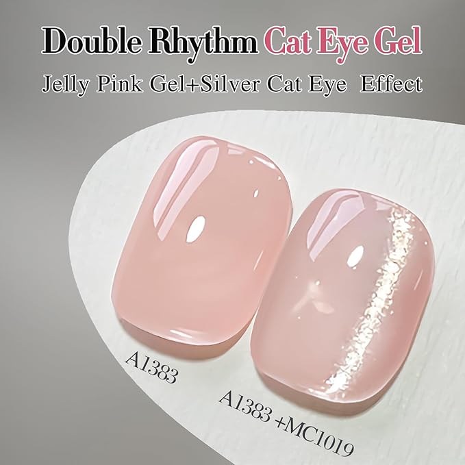 Double Rhythm 0.5 OZ Cat Eye Gel Polish with Magnet 15ML Holographic Glitter Shimmer Translucent Jelly Color Magnetic Polish Salon DIY at Home (Silver-MC1019)