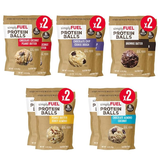 simplyFUEL Ultimate Protein Ball Variety Pack - Whole Food Balls with Probiotics - 8g Protein Snack - Gluten Free Energy Balls (10 Packs)