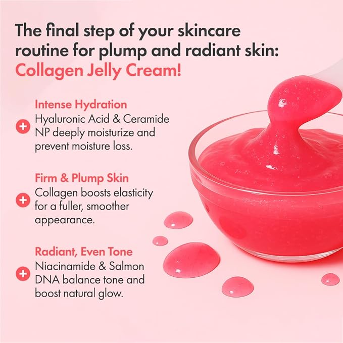 Collagen Jelly Cream, Boosts Skin Elasticity, Provides Glowing, Hydrating and Plump with Salmon DNA, 1.69 Fl Oz