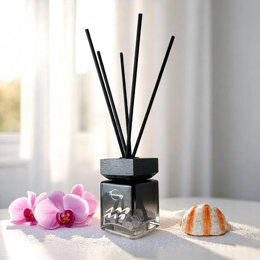Innergy Aquarius Zodiac Crystal-Infused Reed Diffuser – 100ml Aromatherapy Essential Oil Diffuser for Home – Long-Lasting Scent, Natural Crystal Energy for Relaxation & Balance
