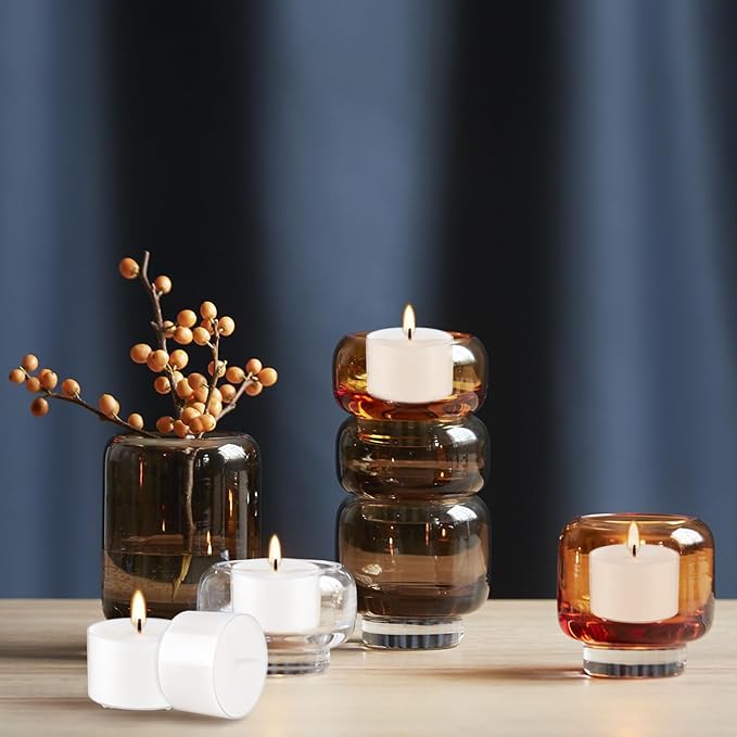 Set of 50 White Scented Tealight Candles Bulk, Vanilla Fragrance Wax with Clear Container, for Restaurant Dinner Weddings Baby Showers, Long Burning, 8 Hours