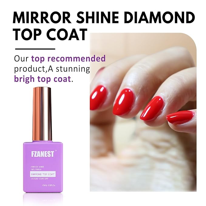 FZANEST Hema Tpo-Free Rubber Builder Gel Base Coat and Diamond Top Coat Gel Nail Polish Set Long Lasting Ultra Shine Top and Base for Nail Strengthener Extension Protection Repair Building Aprex