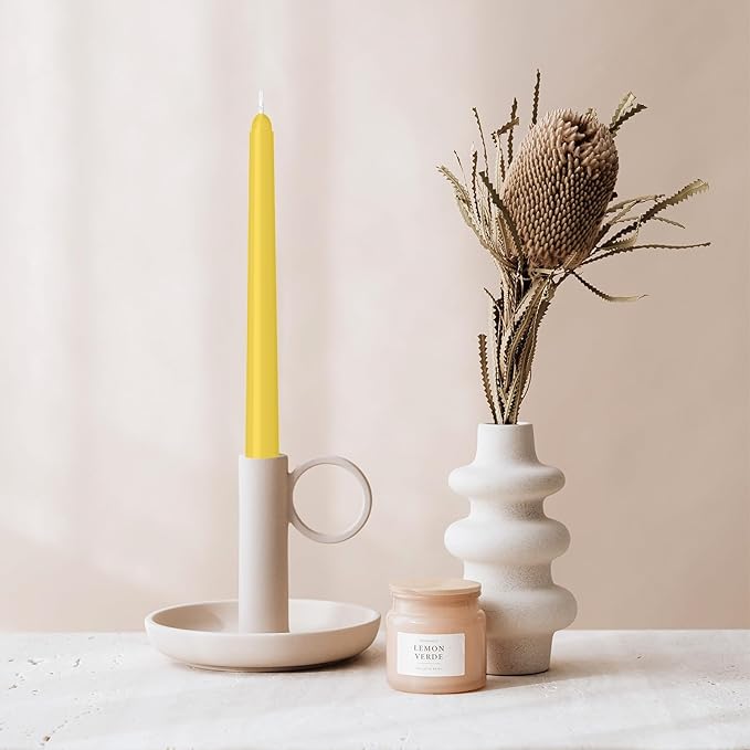 12 Pack Yellow Taper Candles - Taper Candles 10 Inch Dripless, Smokeless & Unscented - 8 Hours Long Burning - Ideal for Weddings, Dinner Parties, and Home Decor