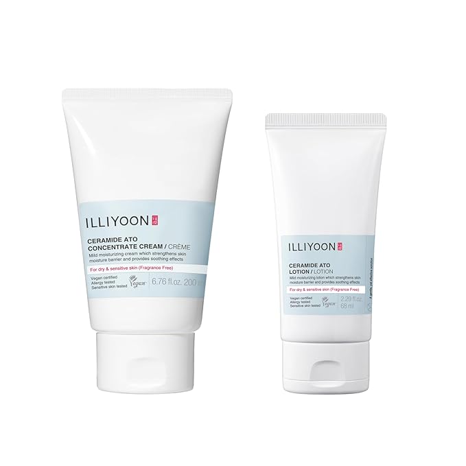 Illiyoon Ceramide Ato Cream 6.76 fl.oz. and Lotion 2.29 fl.oz. Set | Korean Moisturizer Duo for Dry & Sensitive Skin | Long-Lasting Hydration, Barrier Repair, Gentle for Infants, Vegan Skincare
