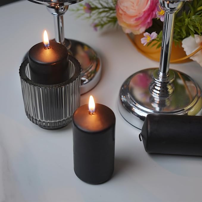 Set of 20 | 2X 4 inch Tall Pillar Candles, Soy Wax. Perfect for Dinner, Home Decoration, Party, Wedding.(Black)