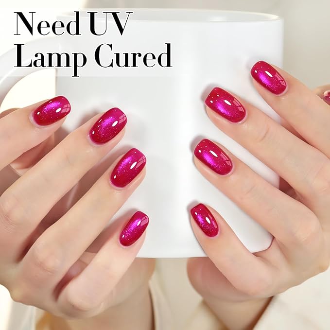 Double Rhythm 0.5 OZ Cat Eye Gel Polish with Magnet 15ML Holographic Glitter Shimmer Translucent Jelly Color Magnetic Gel Polish Salon DIY at Home (Pitaya Purple-MC1288)