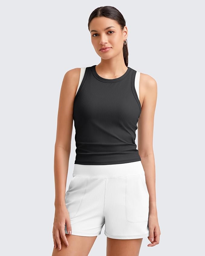 G4Free Workout Tank Tops for Women Slim Fitted Racerback Ribbed Athletic Gym Yoga Tanks Summer Casual