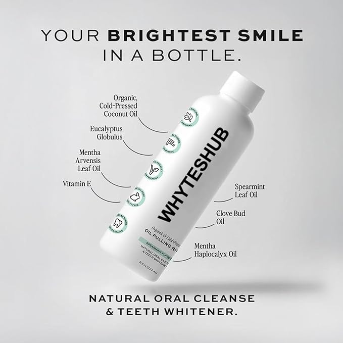 Spearmint Oil Pulling Rinse with Organic Cold-Pressed Coconut Oil, Helps Maintain Gum Health & Freshens Breath - 8 fl oz