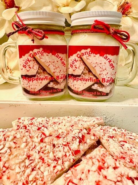 Soy Scented Candles | Handmade & Highly Aromatic Candles Burns Upto 85 Hours in Glass Jar - Perfect for Home Decor, Wedding, Birthday, Dinner (Peppermint Bark, 16 oz)