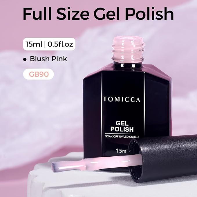 TOMICCA Pink Gel Nail Polish, Light Milky Pink, Quick Dry, Soak Off UV, Long Lasting Nude Nail Art Manicure Home DIY