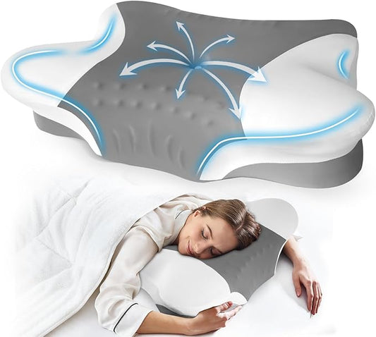 Cervical Neck Pillows with Memory Foam - Ergonomic Neck Support Pillows for Pain Relief Contour Memory Foam - Adjustable Orthopedic Bed Pillows with Breathable Pillowcase Queen Size