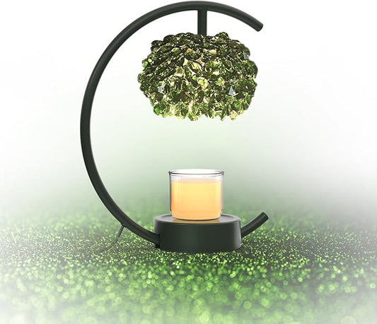 Candle Warmer Lamp for Jar Candles with Adjustable Brightness＆Timer，Handcrafted Green Crystal Candle Lamp Luxurious Design+2Bulbs,Home Decoration Electric Candle lamp(Balck C-Shaped)