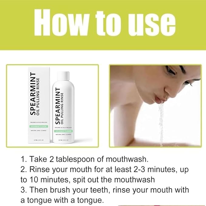 Spearmint Oil Pulling Rinse, Cold-Pressed Coconut Oil for Whitening Teeth Mouthwash, Powerful Organic Peppermint Oil Maintain Gum Health & Oral Cleaner & Freshness Breath, Mint (1)