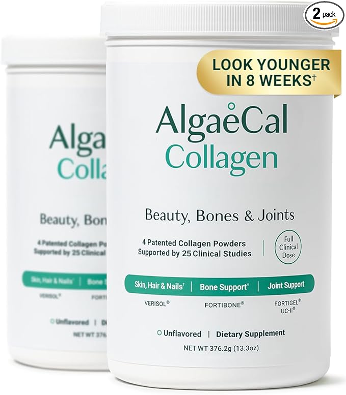 ALGAECAL Collagen - 4 Clinically-Supported Peptides VERISOL®, FORTIGEL®, UC-II®, FORTIBONE®, Anti-Aging Hydrolyzed Collagen Powder, 60 Servings, Made in USA