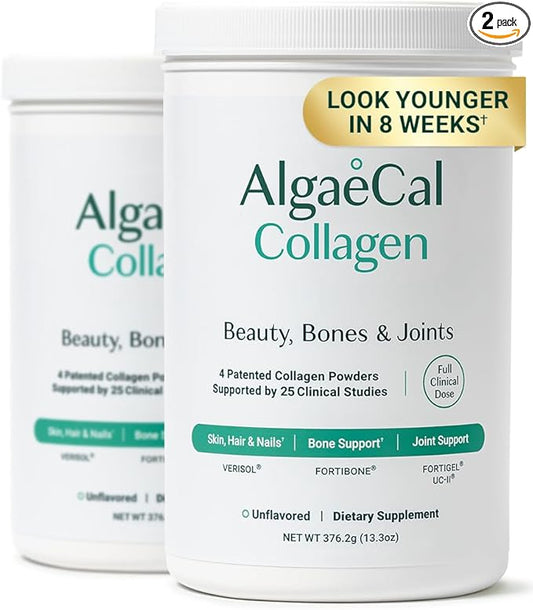 ALGAECAL Collagen - 4 Clinically-Supported Peptides VERISOL®, FORTIGEL®, UC-II®, FORTIBONE®, Anti-Aging Hydrolyzed Collagen Powder, 60 Servings, Made in USA