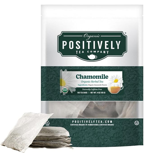 Organic Positively Tea Company, Chamomile Herbal Tea Bags, 100 Count, Eco-Friendly Tea Bags, Non-GMO