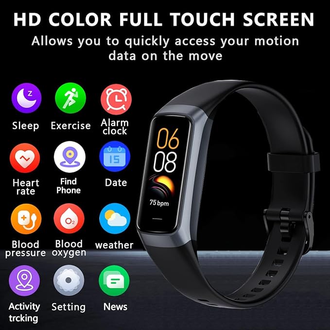 Fitness Tracker Activity Tracker 1.10''AMOLED Touch Color Screen,Smart Watch with 24/7 Blood Oxygen Heart Rate,Sleep Monitor,IP68 Waterproof,Step Counter Health for Women Men (Black)