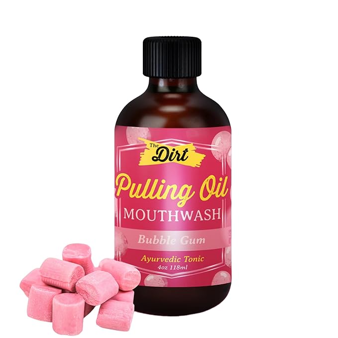 THE DIRT Oil Pulling Mouthwash - Gluten Free - Removes Plaque, Tartar, Bad Breath & Whitens Teeth (Bubblegum, 4 Ounce)