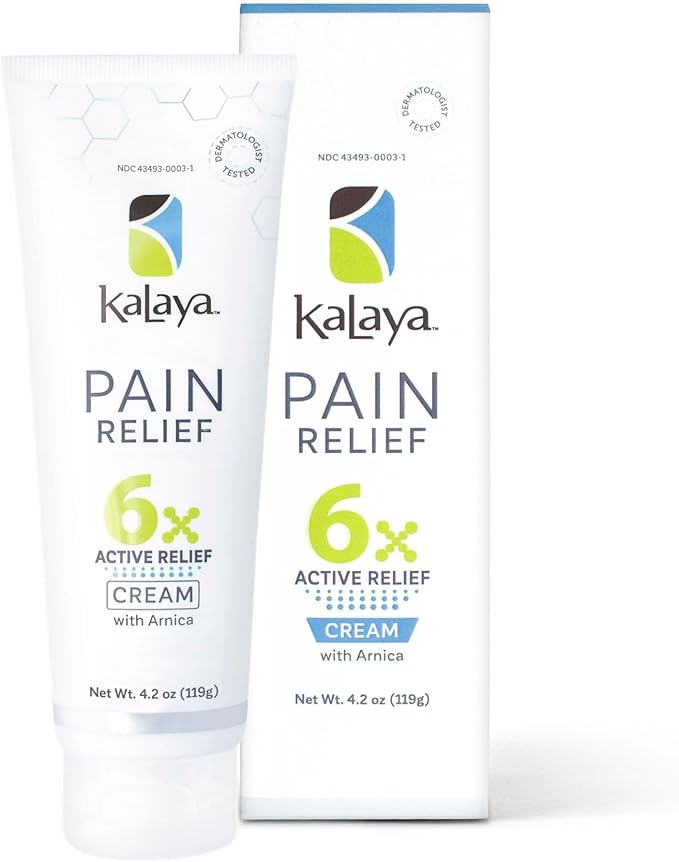 Kalaya Pain Relief Cream with Arnica for Muscles and Joints – 6 Natural Active Ingredients with Long Lasting and Fast Acting Relief in 3 Minutes - Dermatologist Tested to Soothe Tension - 4.2 oz