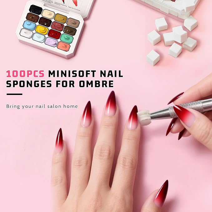 Sponges Pat Gel Nail Polish Palette, 16 Colors Blending Ombre Gel Polish Set Patting Gradient Painting Nails Art, No Wipe, UV/LED Cured, 100Sponges 6Brushes 1Grabber Tools Kit (Set 01)