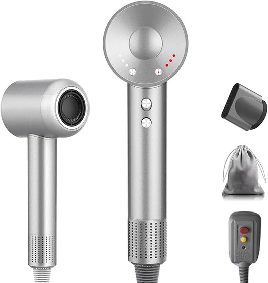 Hair Dryer, 3 Min Fast Drying-160000 RPM Professional High Speed Blow Dryer 200 Millions Negative Ionic Care Hair Dryer, Low Noise Thermo-Control Hairdryer, Travel with Magnetic Nozzle, Gray