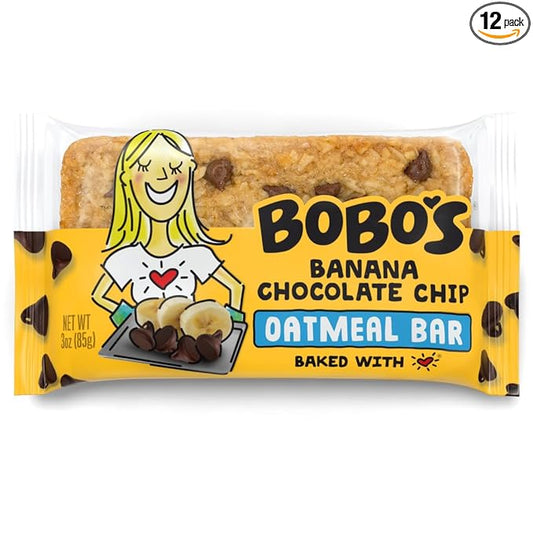 Bobo's Oatmeal Bars, Banana Chocolate Chip, Gluten Free Vegan Whole Grain Oat Bars, Pack of 12