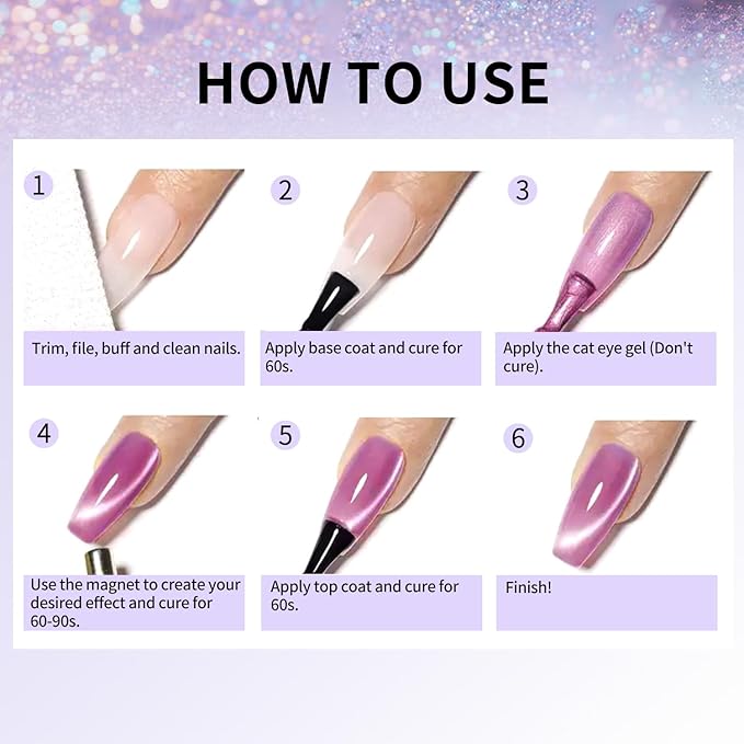 10ml Gel Cat Eye Nail Polish Kit - 9Pcs Cat Eye Magnetic Nail Polish With Magnetic Iron Rod Double Ended Nail Tool, Long-Lasting and Non-Fading Creating Fashionable Manicures