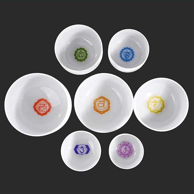 Hye-eun Crystal Singing Bowls Chakra Set of 7, 432hz 7-12 Inch Quartz Sound Bowls Meditation Set with Carrying Case for Yoga Sound Healing