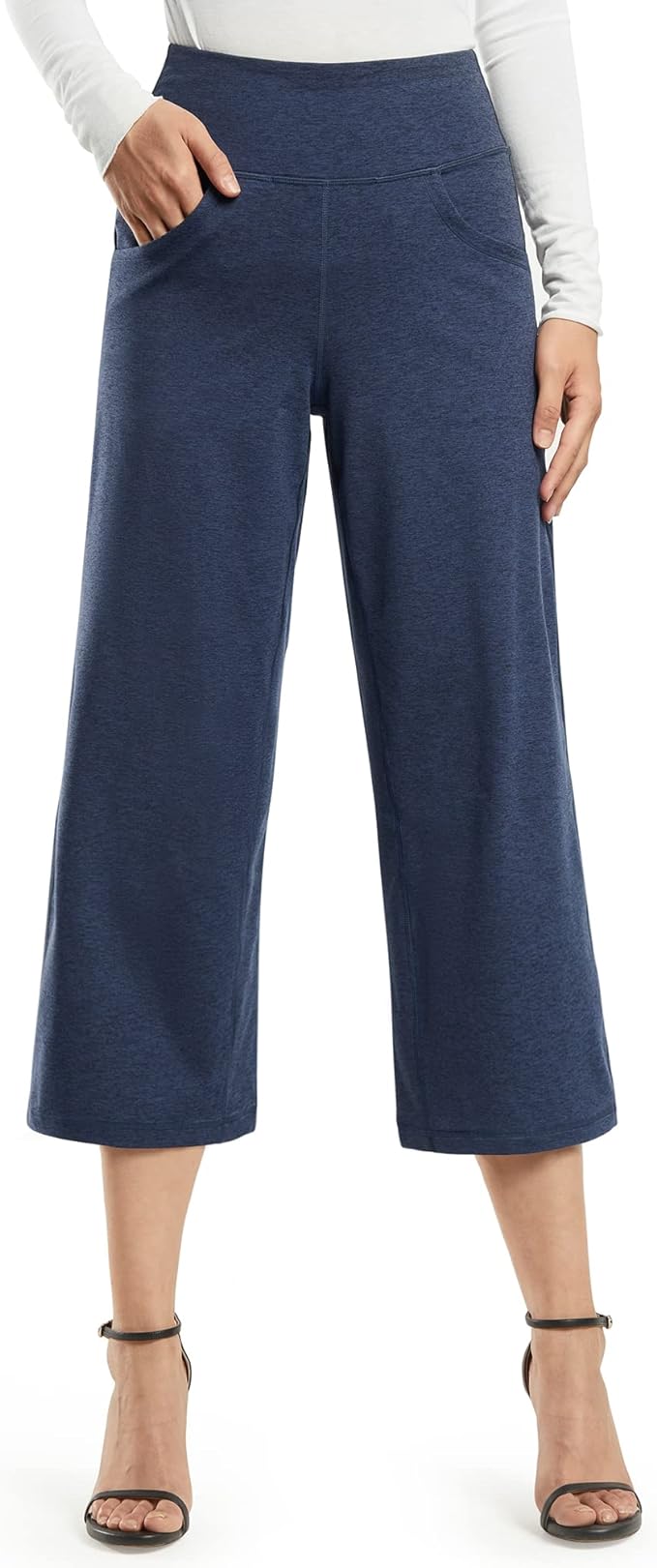 Promover Capri Pants for Women Wide Leg Yoga Cropped Pants with Pockets Loose Casual Summer Pants