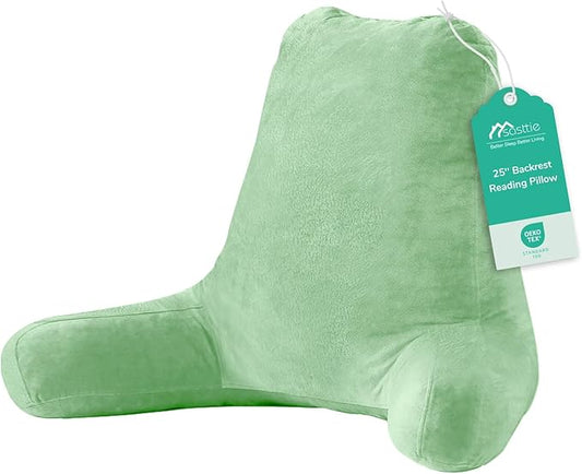 Sasttie 25-inch Reading Pillows for Sitting in Bed Adult, Jumbo Velvet Back Pillow Bed Sitting Up, XL High Back-Rest Support Cushion for Sit Up on Couch & Floor, Oeko-Tex Certified, Light Green