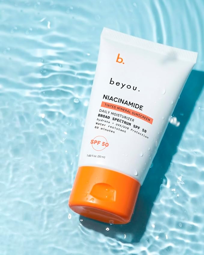 Beyou. Niacinamide Daily Moisturizer Mineral Face Sunscreen + SPF 50 – Tinted Sunblock with Zinc Oxide, Lightweight & Fast-Absorbing, Oil- Free, Plant-Based, Cruelty-Free, All Skin Types – 1.69 fl oz