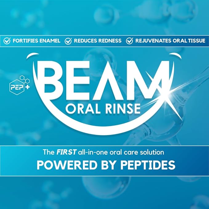 PEP+ BEAM Oral Rinse with Peptides & Xylitol – Travel Size Mouthwash for Gum Health, Fresh Breath & Oral Comfort – Alcohol Free Mouthwash for Adults & Kids – Non Toxic Mouth Rinse – 3.4 fl oz (2 Pack)