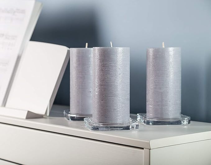 Set of 3 Pillar Candles 3" x 6" Unscented Handpoured Weddings, Home Decoration, Restaurants, Spa, Church Smokeless Cotton Wick - Grey