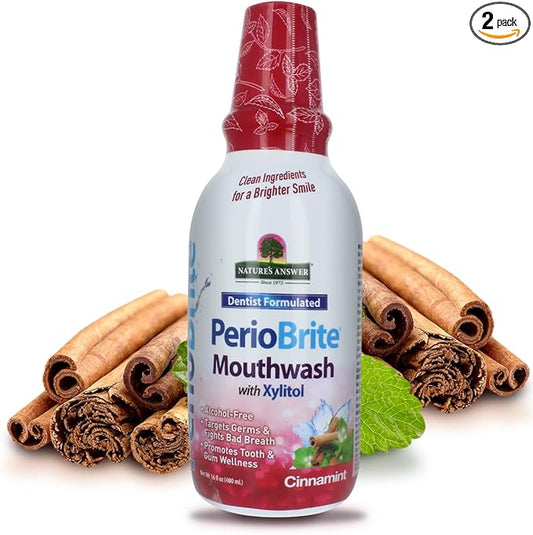 Nature's Answer PerioBrite Alcohol-Free Mouthwash, Cinnamon, 16-Fluid Ounce | Whitens Teeth | Freshens Breath | Removes Plaque | Minimizes Dry Mouth (Pack of 2)