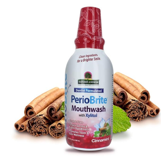 Nature's Answer Periobrite Cinamint Mouthwash| Promotes Healthy Teeth & Gums| Fights Bad Breath| Fluoride-Free, Alcohol-Free, Gluten-Free & Vegan| No Artificial Preservatives 16oz