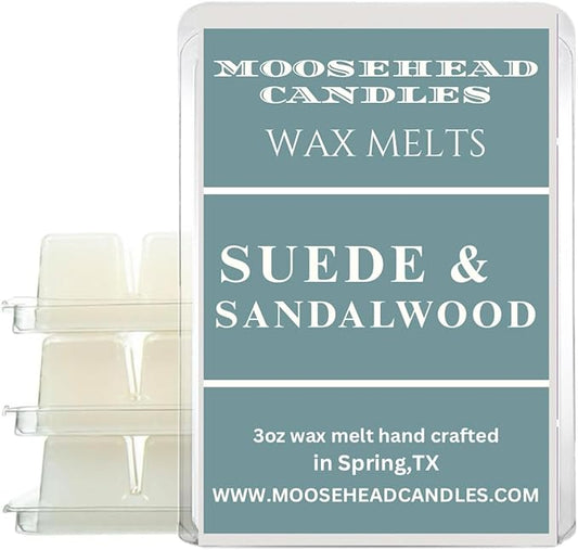 Moosehead Suede & Sandalwood Wax Melts – 4 Pack Soy Blend Melts with Essential Oils – People & Plant Safe – Aromatherapy Home Fragrance – Double Fragrance Load for Large Rooms – Shipping Included